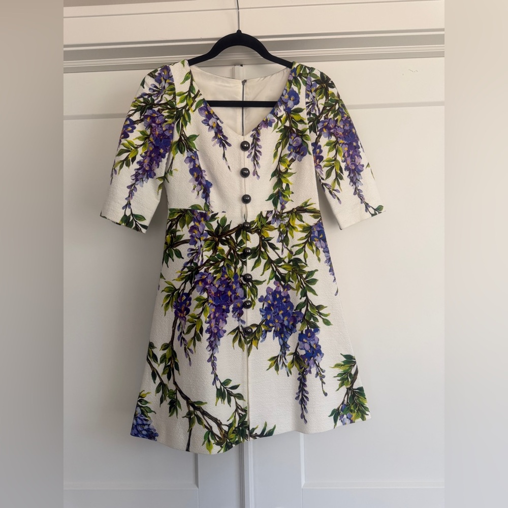 Dolce & Gabbana Wisteria Floral Dress Rare Made in Italy IT 36
